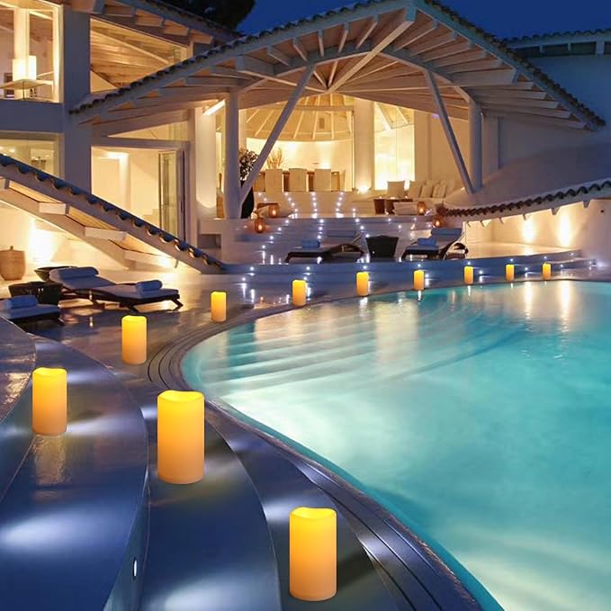 NURADA Large Waterproof Flameless Candles 6" 8" 10" x 4" - Outdoor Indoor LED Pillar Flickering Candle Battery Operated with Timer Remote for Patio Porch Lanterns - Ivory White Set of 3