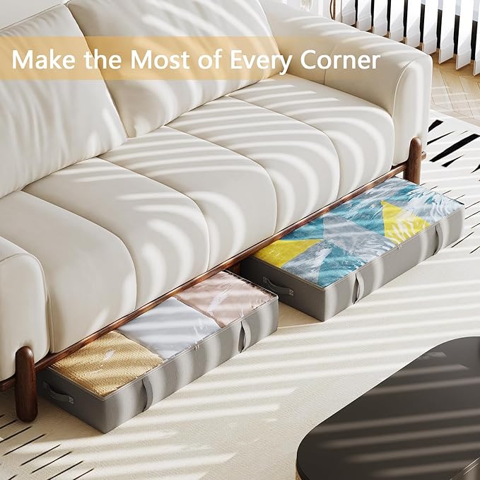 2-Pack Under Bed Storage Containers, 6 Inches Tall Underbed Clothes Storage Organizer Bin with Sturdy Sidewalls/Bottom, Underbed Storage Bins 2 Storage Thin Bins