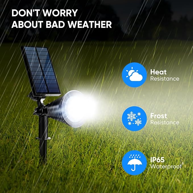 KEV 800 Lumens Solar Spot Lights Outdoor,18 LEDs Solar Flood Lights with 2 Modes &Adjustable &IPX65 Waterproof,Solar Spotlight for Driveway/Backyard/Patio Landscape/Tree/Garage(Cool White, 4 Pack)