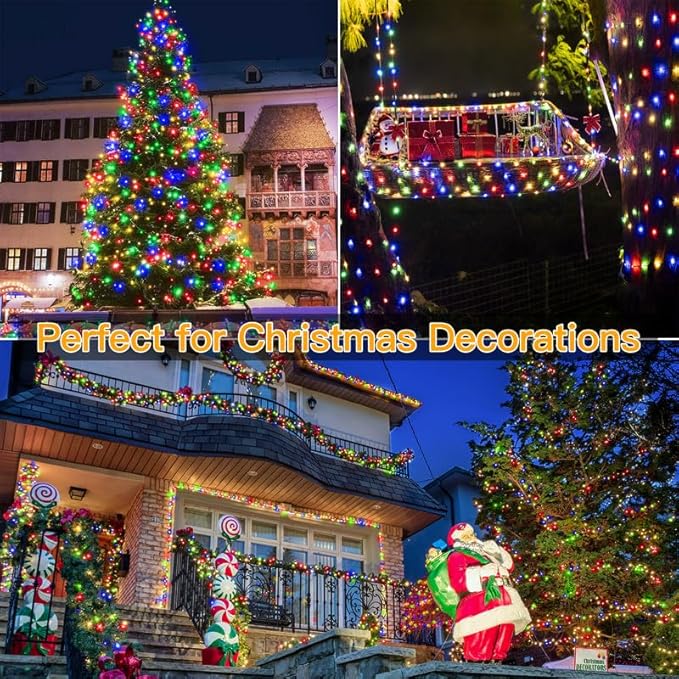 Ollny Christmas Lights Outdoor, 393FT 1200 LED IP67 Waterproof Christmas Tree Lights with 8 Modes Remote Timer, String Lights for House Yard Outside Indoor Xmas Decorations Multicolor