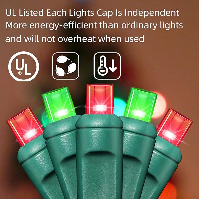 600LED (12pk of 50L) String Lights,LED Christmas Lights, 6" SPACING,Green Wire,Red and Green