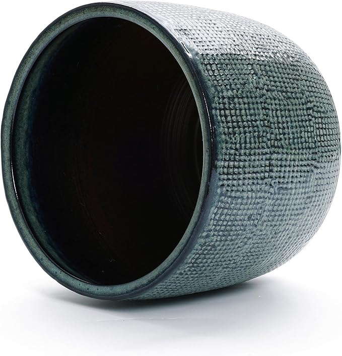 LuxenHome 15.5-Inch Dia Ceramic Plant Pot, Large Indoor Outdoor Decorative Planters with Drainage Hole and Rubber Plug, Modern Green Glazed Round Flower Pot Planter for Home Garden Patio Front Porch