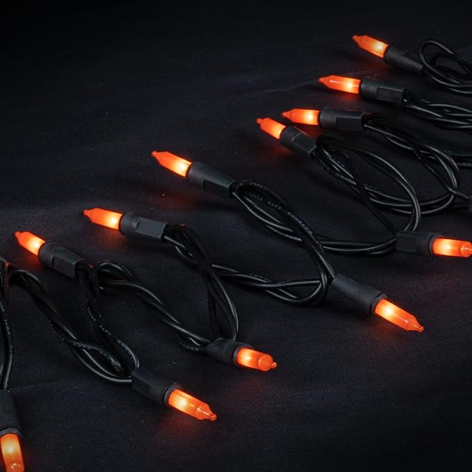 Dazzle Bright Orange Halloween Mini Lights, 20FT 100 Count Waterproof Incandescent Lights Plug in, Connectable Halloween Decorations for Indoor Outdoor Party Yard
