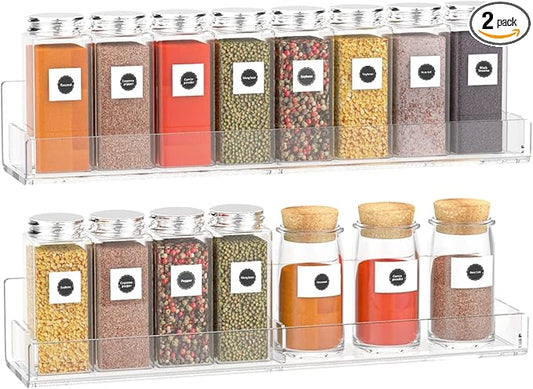 Acrylic Spice Rack Wall Mount, Hanging Spice Shelf Racks for Seasonings, Kitchen Spice Jars Wall Organizer Storage Holder, 2 Pack