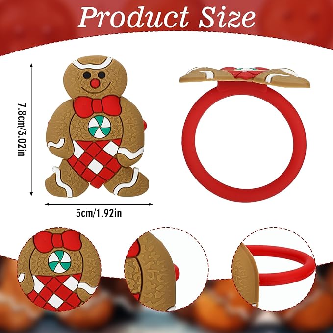 LemonRoad 12 Pcs Christmas Napkin Rings Bulk Xmas Chic Napkin Holder Rings Buckle for Holiday Birthday Party Anniversary Dinner Wedding Dining Table Decoration (Gingerbread,Silicone)