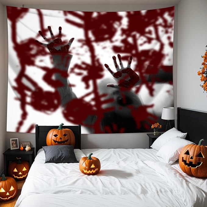 QGHOT Halloween Tapestry Wall Hanging, Scary Bloody Backdrop Horror Tapestry Blood Splatter Halloween Background Party Decorations for Bedroom College Dorm Wall Decor (90.6"x70.9")