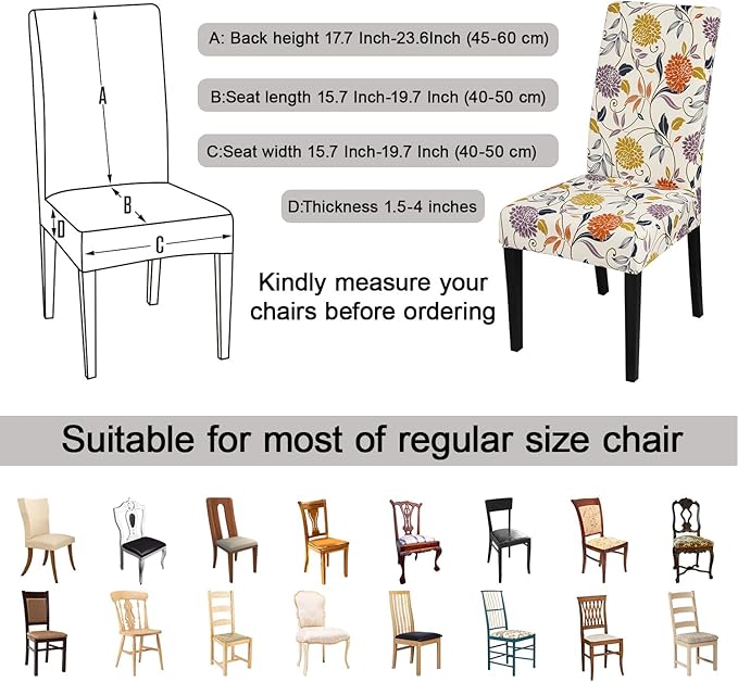 JQinHome Pattern Chair Covers for Dining Room Set of 4, High Stretch Removable Washable Parsons Chair Slipcover for Home Party Hotel Wedding Ceremony (Flower,4PCS)