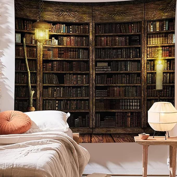 Vintage Bookshelf Tapestry Wall Hanging - Study Room Picture Art Tapestry Retro Bookshelf Wall Art Library Bohemian Hippie Large Wall Tapestries for Bedroom College Dorm Decor (Book, 59L51W)