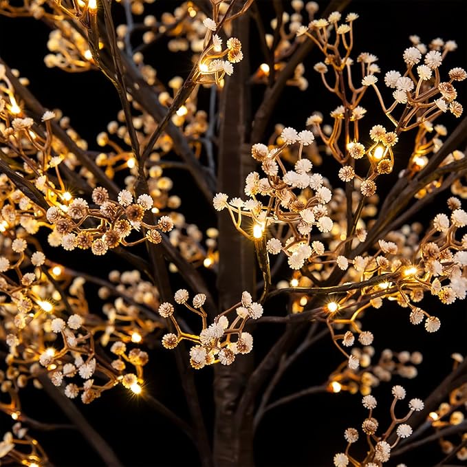 5ft Lighted Baby's Breath Tree with 128 Warm White LED Lights for Holiday Decor - Dimmable, UL Certified, Waterproof - Ideal for Indoor and Outdoor Decoration