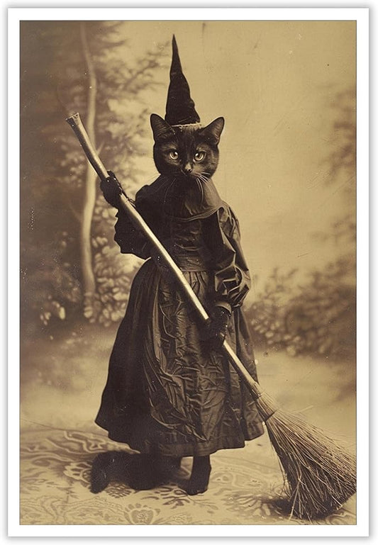 Halloween Decor Posters Black Cat Witch Canvas Wall Art Vintage Spooky Print Of Gothic Room Family Dark Academia Decorations Creepy Picture Poster Aesthetic 12X16inch Unframed