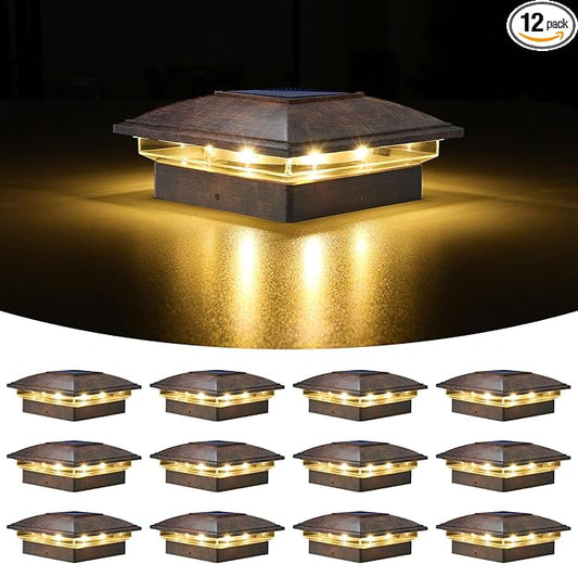 VOLISUN Solar Post Cap Light Outdoor 12pack,Solar Deck Fence - Post Lights Waterproof for 4x4 Wooden/4x4 Vinyl, with Warm White/Cool White for Garden/Patio/Porch