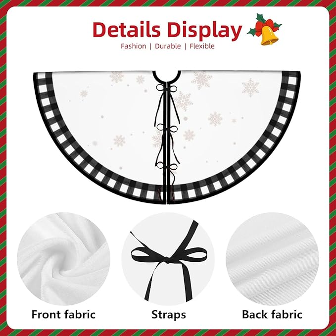 Christmas Tree Skirt 48 Inch Buffalo Plaid Xmas Tree Skirts Rustic Vintage Farmhouse Black and White Christmas Decoration Ornaments for Merry Christmas Holiday Party Indoor Outdoor