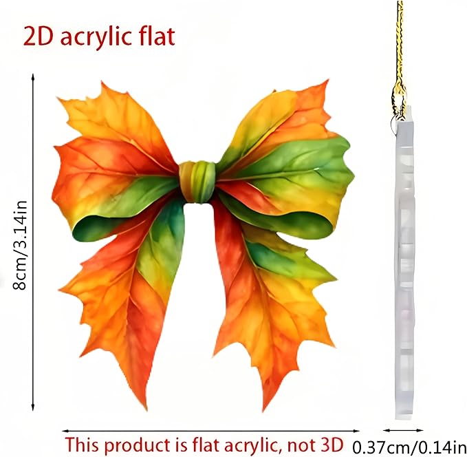 8 Pcs Fall Tree Ornaments Decoration Autumn Leaf Hanging Ornaments 2D Flat Acrylic Pendants Bow Shape Maple Leaf Designs Hanging Ornaments for Home Autumn Festival DIY Craft Supplies Decor