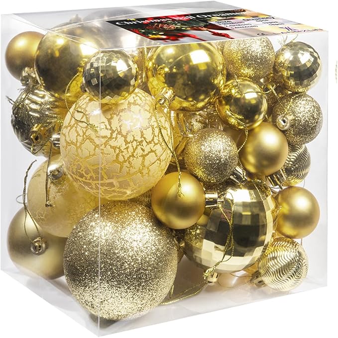 LANGXUN 36pcs Gold Christmas Tree Decorations Balls, Bolas De Navidad, 2025 Christmas Decor, Indoor Outdoor Shatterproof Christmas Ornaments, Xmars Party Wedding Suppiles