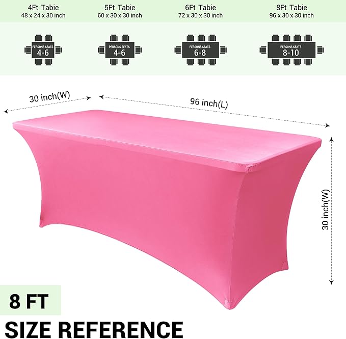 Obstal Spandex Table Cover 8ft Fitted Tablecloth Rectangular - Stretch Rectangle Folding Table Cloth for Birthday Party Wedding Banquet, Dark Pink, 96L x 30W Inch