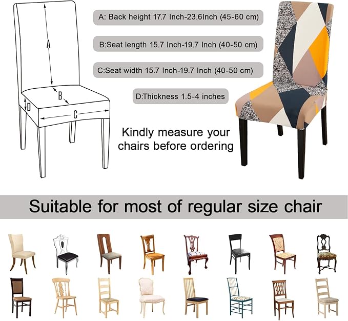 JQinHome Dining Chair Covers Set of 4,Magic Cube High Stretch Removable Washable Parsons Chair Slipcover for Dining Room Home Party Hotel Wedding Ceremony (Geometric Patterns)