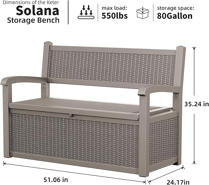 DRATO 75 Gallon Storage Bench Deck Box Outdoor Indoor,Lockable Durable All-Weather Seating with Hidden Storage,Deck Storage for Garden, Pool, Patio,Gray