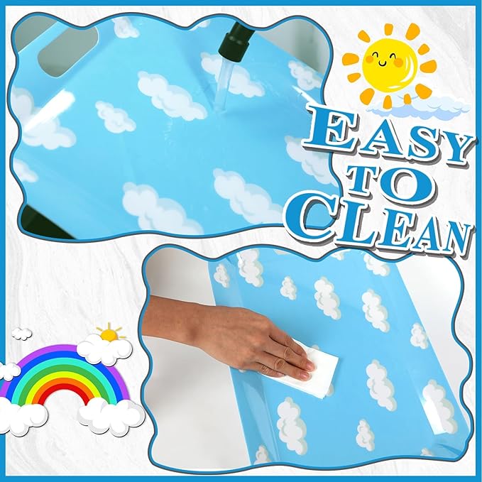 2Pcs Sky White Cloud Serving Trays with Handles 16 x 11 Inch Large Melamine Tray Cartoon Story Serving Platters, Toy Inspire Game Birthday Party Supplies for Serving Food Outdoor Dinner Dessert Plates