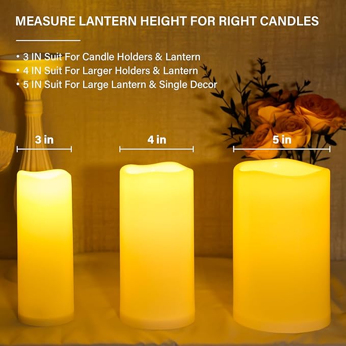 NURADA 6" x 4" Large Outdoor Flameless Candles - Waterproof LED Pillar Flickering Candle Battery Operated with Timer Remote Control for Patio Porch Lanterns Decor - Long Lasting Set of 2