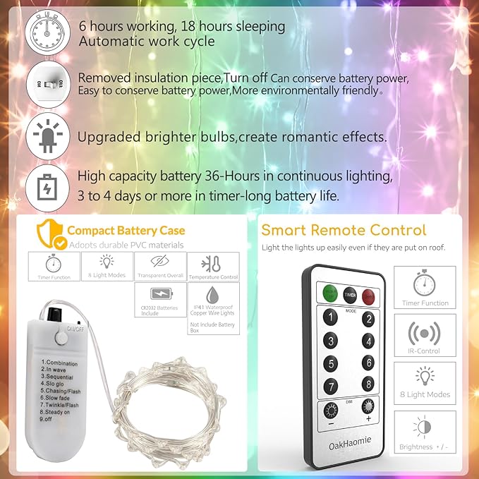 6 Pack Fairy Lights Battery Operated with Timer 2PCS Remote 6.5ft 20LED Multicolor Twinkle Lights Waterproof Silver Wire Fireflies Lights DIY Mason Jar Wedding Party Christmas Centerpiece Table Deco