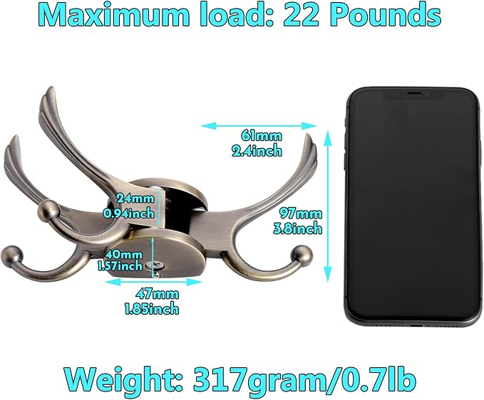 Swivel Coat Hook 2 Pack Heavy Duty Space Saving Towel Rope Hook Wall Mount Triple Swing Arms for RV Bathroom Kitchen Garage,Rustic Bronze