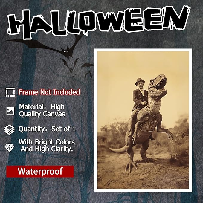 Generic Goth Decor Antiqued Wicca Art Poster Dark Academy Dinosaur And Cowboy Canvas Wall Art Horror Posters Spooky Indoor Art Family Bedroom Office Space Decor 12X16inch Unframed