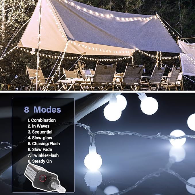 Minetom 66 Feet 200 Led Globe Ball String Lights - Fairy Plug-in With Remote, Waterproof for Indoor Outdoor Party Wedding Christmas Tree Garden Decoration, Pure White