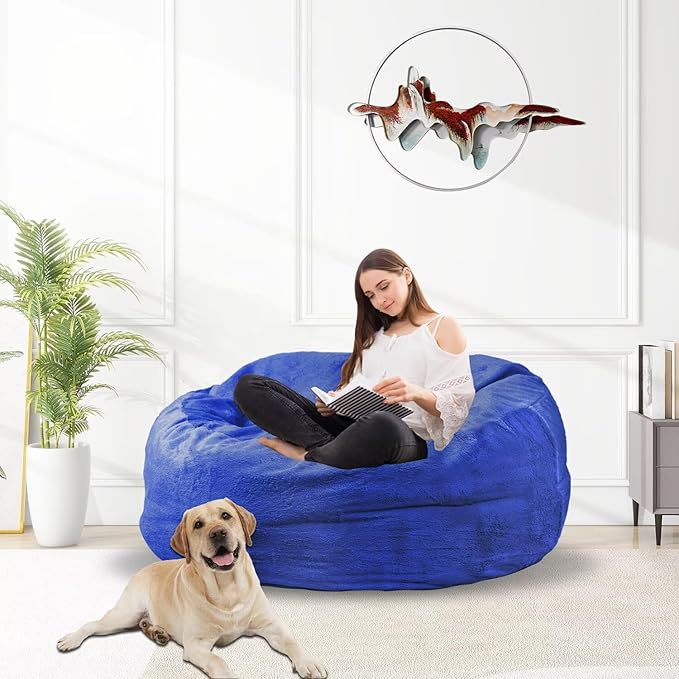 Bean Bag Chair for Adults 3FT,Soft Removable Cover for Teens/Girls Bedroom,Fluffy Giant Round Floor Beanbag Lounger Chairs (No Filler,Sapphire)