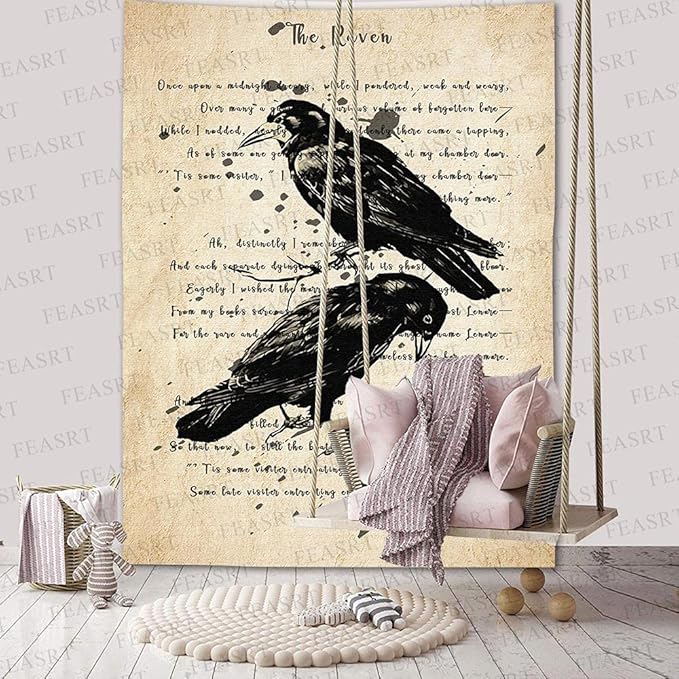 FEASRT Upgrading Dictionary Art Wall Tapestry The Raven Nevermore Edgar Allan Poe Hymn Decor 60x80 Inches for Living Room Bedroom Home Dorm GTQQAY1539