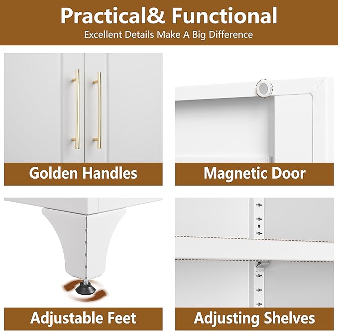 Kitchen Cabinet, 90" Tall Metal Pantry Cabinet, Freestanding Cupboards with One Drawer, Food Storage Cabinets for Dining, Living Room, White, 16" D x 32" W x 90" H, Assembly Required
