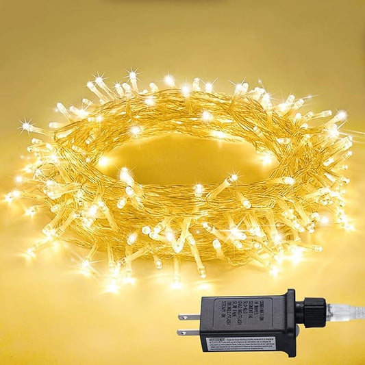 JMEXSUSS Connectable Warm White String Lights Indoor Bedroom, 8 Modes Christmas String Light Plug in Christmas Tree Lights, 33ft 100 LED Fairy Twinkle Light Outdoor for Home Garden Xmas Tree Decor