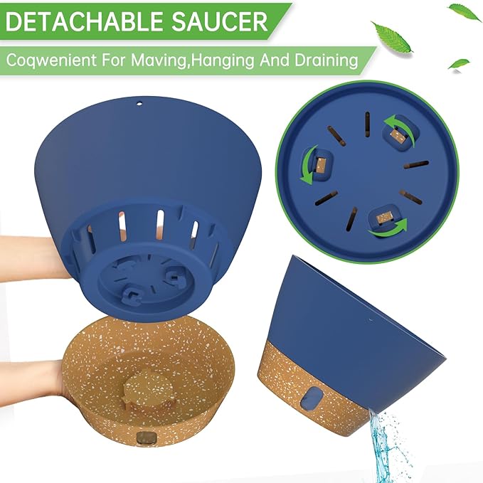 ZMTECH 2 Pack 10 Inch Hanging Planters for Outdoor Plants, Hanging Pots for Plants Indoor with Visible Water Level, Hanging Flower Basket with Drainage Holes & Removable Tray(Blue)