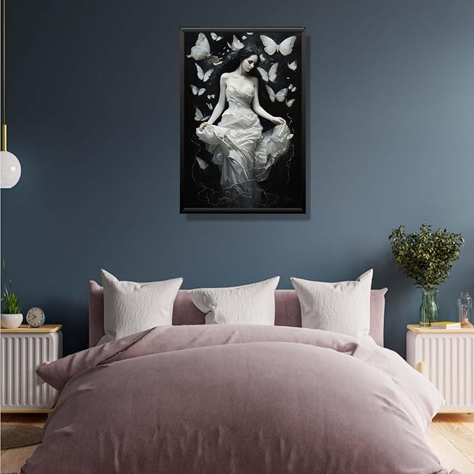 JFHCQJPK Vintage Gothic Feminine Canvas Wall Art Print Butterfly Poster Moody Preppy Wall Art Dark College Decor for Home Bedroom8x12in Metal blackFramed