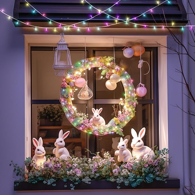 JMEXSUSS 2 Pack Easter Lights Battery Operated Outdoor Indoor, Total 66ft 200 LED Multicolor Easter String Lights for House Porch Yard Garden Tree Decorations