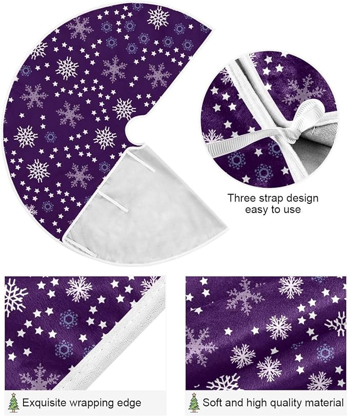 Christmas Purple Snowflakes Tree Skirt, Seasonal Tree Mat Holiday Party Supplies Ornaments Indoor Outdoor Decorations for Tabletop Trees 35.4 Inches
