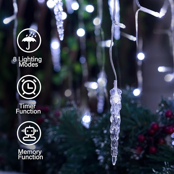 Icicle Lights Outdoor, 33 FT 400 LED Christmas Lights with 60 Drops, Waterproof Connectable Icicle Christmas Light Outdoor with Remote and Timer, 8 Light Modes Christmas Decorations for Roofline