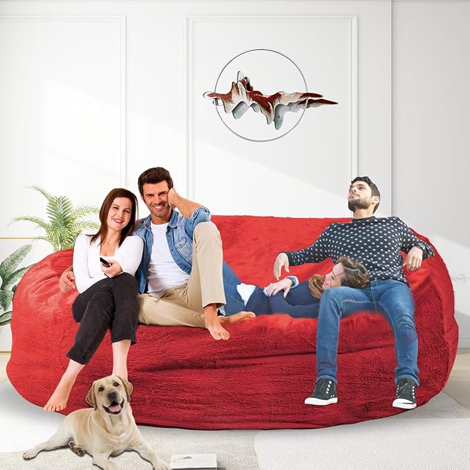 Bean Bag Chair for Adults 7FT,Soft Removable Cover for Teens/Girls Bedroom,Fluffy Giant Round Floor Beanbag Lounger Chairs (No Filler,Big Red)