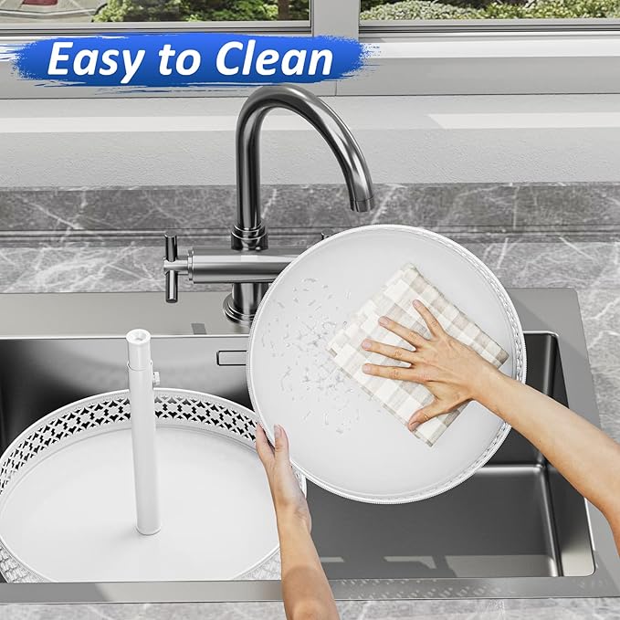 Lazy Susan Organizer 2 Tier - Turntable Spice Rack 12 inch Adjustable Metal Rotating Lazy Susan for Cabinet Pantry Kitchen Countertop Dining Table Cupboard Bathroom Vanity Storage White