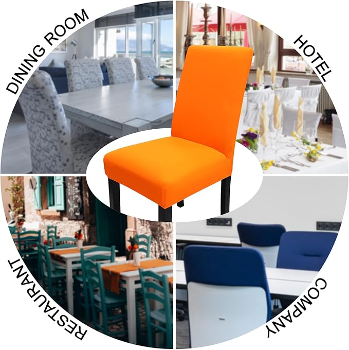 JQinHome Dining Chair Slipcover, High Stretch Removable Washable Chair Seat Protector Cover Set of 4,Chair Covers for Halloween Dining Room, Kitchen,Home Party,Wedding Ceremony(Orange, 4PC)