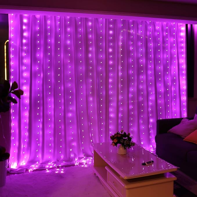 HXWEIYE 300LED Pink Fairy Curtain Lights for Bedroom, 3mx3m 8 Modes USB Plug in Window Christmas Led String Hanging Lights with Remote for Backdrop Wedding Party Home Garden Outdoor Indoor