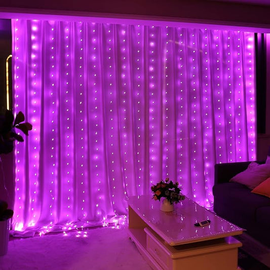 HXWEIYE 300LED Pink Fairy Curtain Lights for Bedroom, 3mx3m 8 Modes USB Plug in Window Christmas Led String Hanging Lights with Remote for Backdrop Wedding Party Home Garden Outdoor Indoor