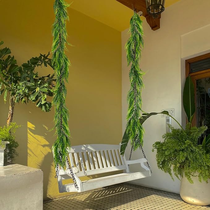 RECUTMS 2pcs Artificial Hanging Boston Ferns Garland Fake Hanging Plant 6 FT Greenery Leaves Ivy Garland Faux Ferns Fake Vines for Outdoor Indoor Home Garden Decoration Party Table Wall Decoration