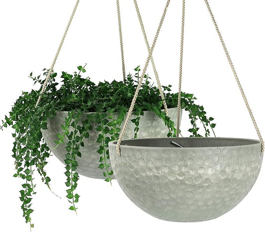 LA JOLIE MUSE Hanging Planters for Indoor Plants, Medium Hanging Planters with Drain Holes, Outdoor Hanging Flower Pots, Storm Gray, Honeycomb (10 Inch, Set of 2)