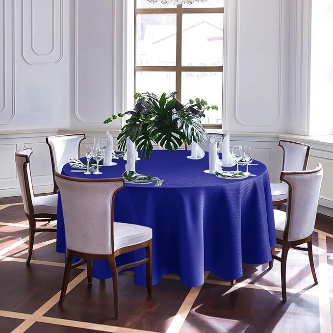 Biscaynebay Textured Fabric Round Tablecloths 90", Royal Blue Water Resistant Table Cloths Circle Folding Table Covers Linen for Dining, Kitchen, Wedding, Parties etc. Machine Washable