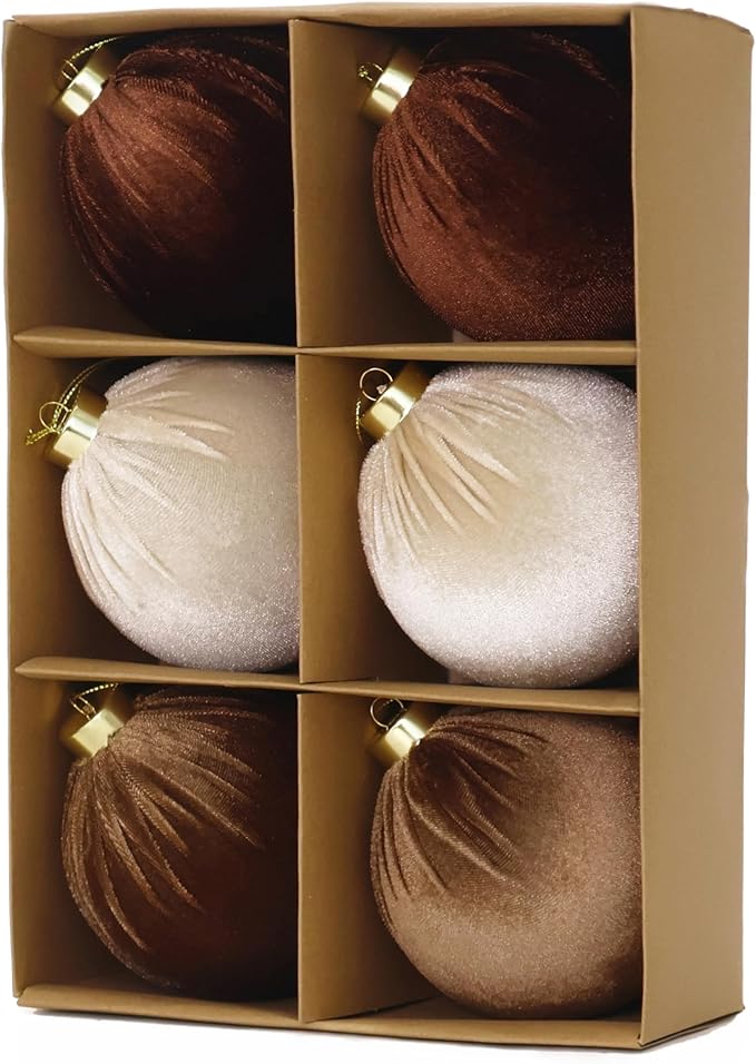 4inch Velvet Christmas Ornaments, 6pcs Multicolor Flocked Ornaments for Christmas Tree Decorations