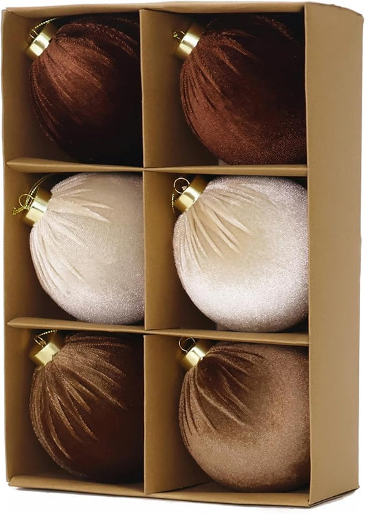 4inch Velvet Christmas Ornaments, 6pcs Multicolor Flocked Ornaments for Christmas Tree Decorations