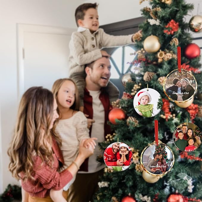 2025 Personalized Family Christmas Ornament, Custom Crystal Glass Keepsake with Photo & Name Christmas or Birthday Gift for Dad, Husband, Grandpa
