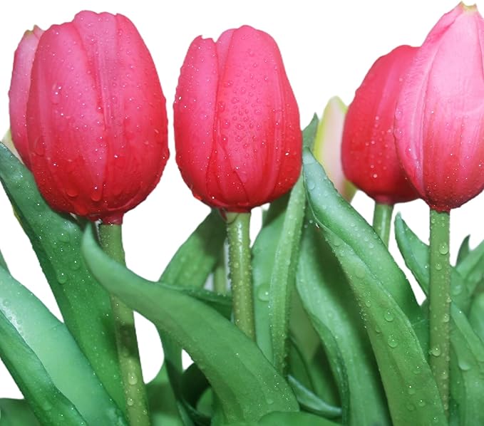 15pcs Artificial Tulips Flowers, Fake Tulips Real Touch, Faux Latex Bouquets, for Party Wedding Home Room Decoration (Rose Red)