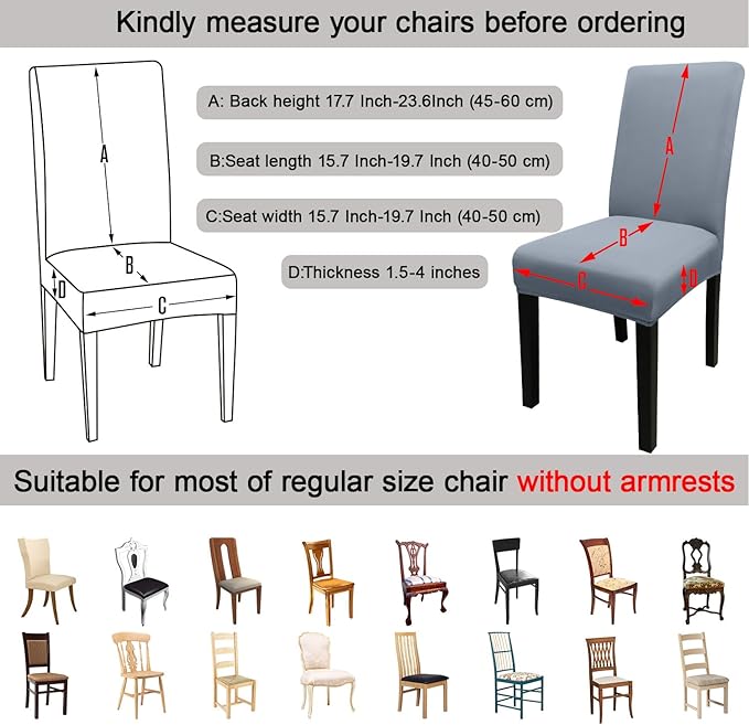 JQinHome Dining Room Chair Covers Set of 12, High Stretch Chair Slipcover Removable Washable Chair Seat Protector Cover for Home Party Hotel Wedding Ceremony (Light Grey)