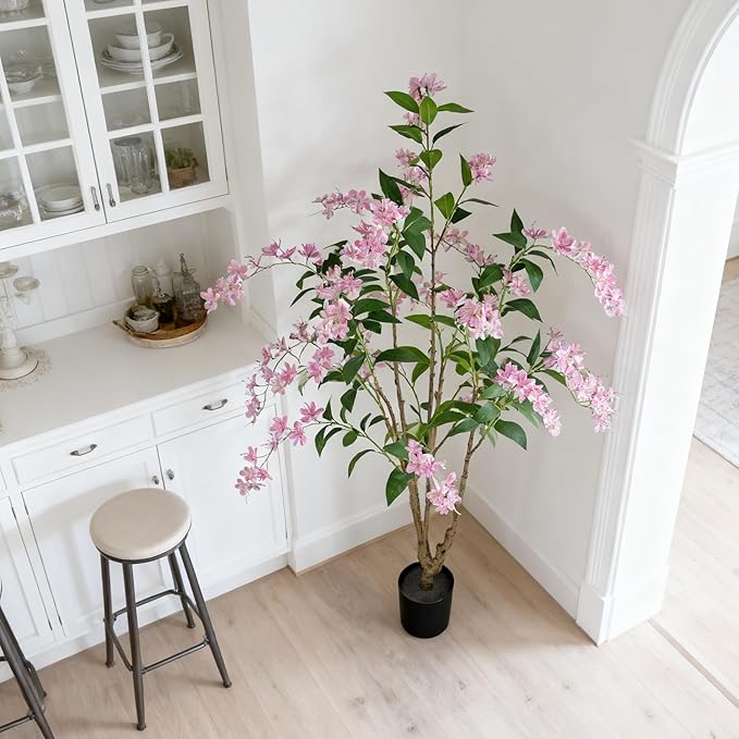 Artificial Jasmine Tree 6ft Black Flower Pot Fake Plants, Lifelike Artificial Trees with Natural - Looking Blooms, Perfect for Any Space